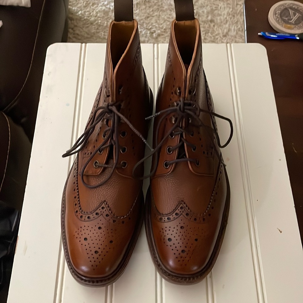 Brand new. Never been worn Brooks and brothers Peal and company Boots